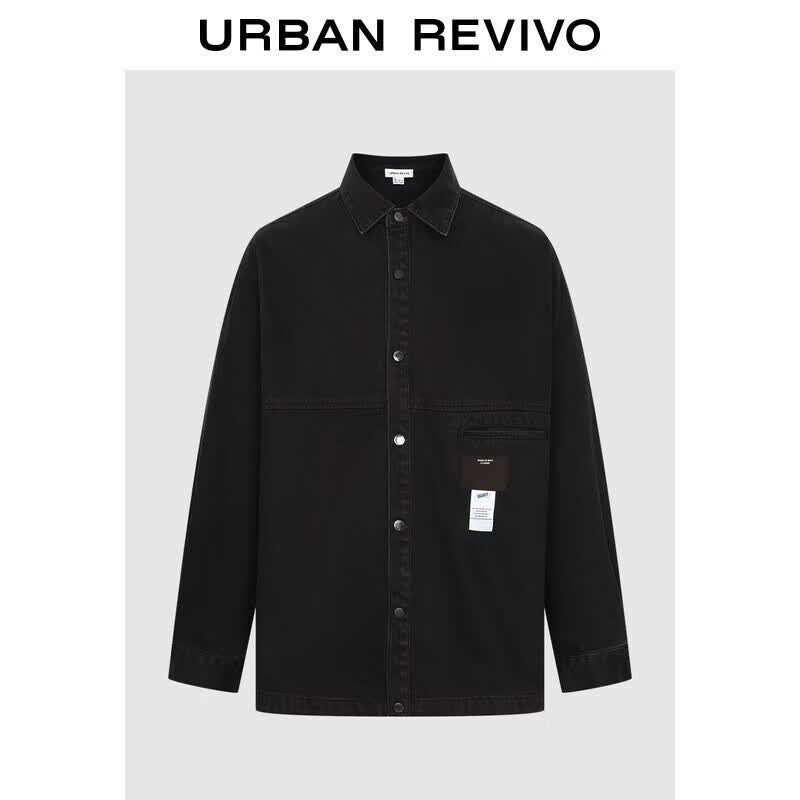 UR 2025 Men s Oversized Patch Label Denim Shirt M (M-L) чёрный