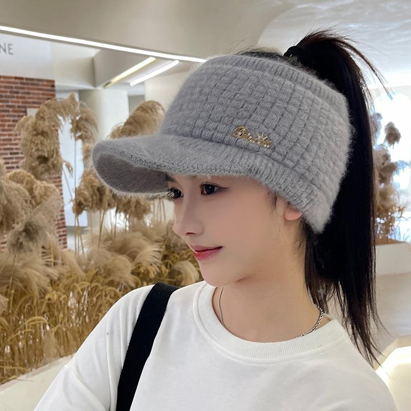 Empty top wool hat female autumn and winter leaking ponytail cycling to keep warm knitted confinement morning running thickened baseball cap