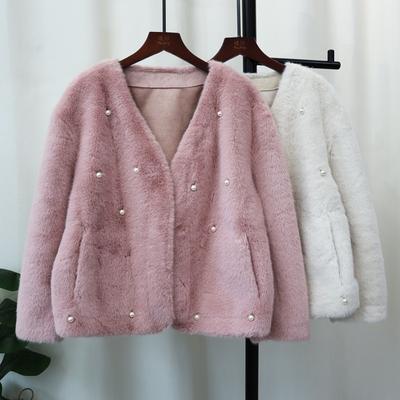Heavy Industry Beaded Fur Integrated Jacket Autumn and Winter New Design Temperament Loose Cardigan Women