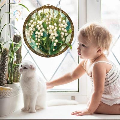 Yousheng Målat Glas Blomma Hängande Dekoration Vardagsrum Vägg Fönster Hängande Blommig Växt Prydnad Färgglad Akryl Solfångare Hänge