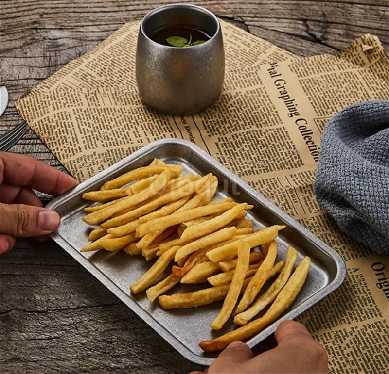 Retro Korean Style Stainless Steel Rectangular square Plate Food Storage Tray Vintage Steak Barbecue Snack Dishes Kitchen tray