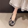 Fashion Flat Single Shoes Autumn New Round Toe Shallow Mouth Slip-on Rhinestone Bow Non-Slip Low Top Shoes