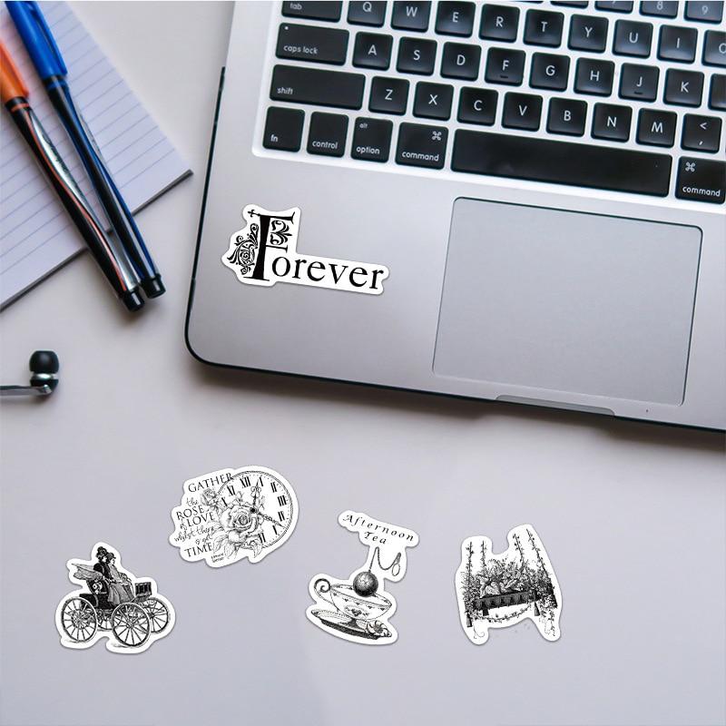 10/64pcs Retro Black White Art Stickers Vintage Cartoon Graffiti Stickers for DIY Luggage Laptop Skateboard Motorcycle Bicycle Sticker