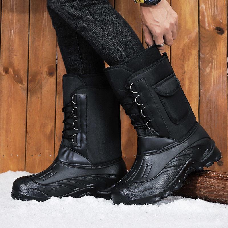 Men's Waterproof Thick-Soled Winter Snow Boots - Warm Cotton Shoes for Outdoor Activities and Ice Fishing