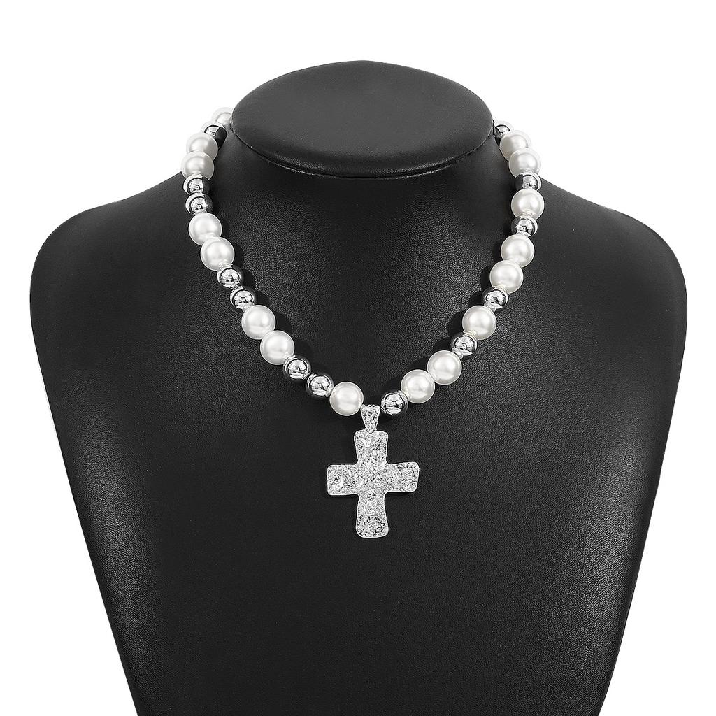 New Arrival Pearl Cross Patchwork Necklace Personalized Niche Design Clavicle Chain