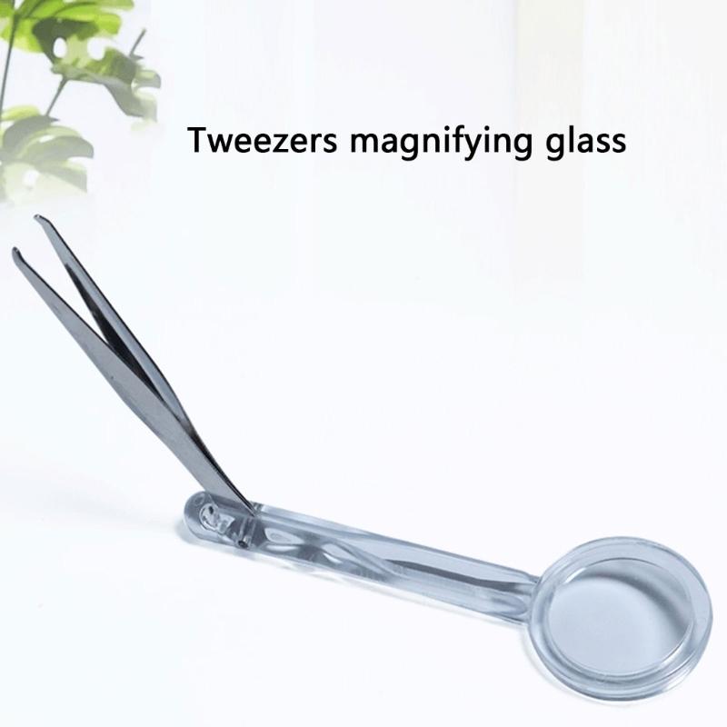 2pcs Multifunctional Handheld Magnifying Glass Tweezers Magnifier Glass for Small Object Inspection Plastic Magnifier