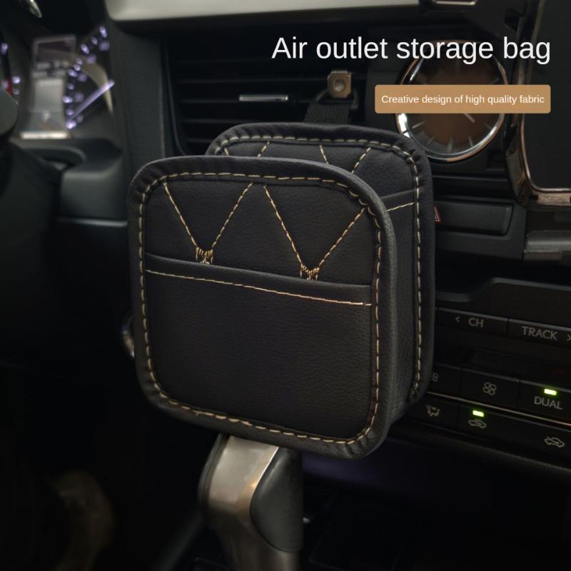 Car Storage Bag Air Outlet Hanging Bag Leather Car Storage Bag Foldable Storage Box Car Accessories Interior Car Organizer