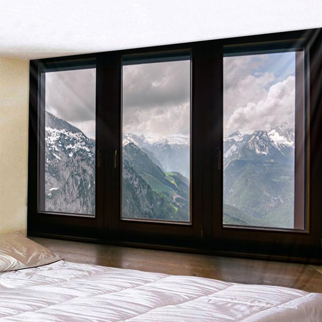 Fereastră tridimensională, peisaj naturii, agățat pe perete, tapiserie, decorare artistică, perdea suspendată pentru dormitor, sufragerie, decorare