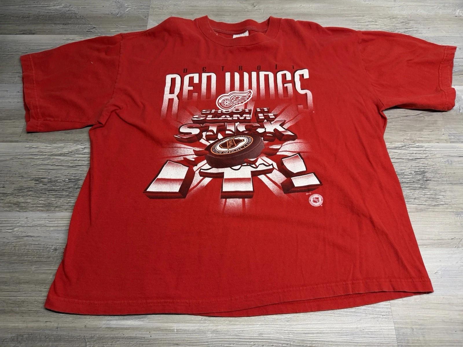 Винтажная футболка Detroit Red Wings Мужская Размер 2XL Хоккейная футболка НХЛ Shoot Slam Stick XL