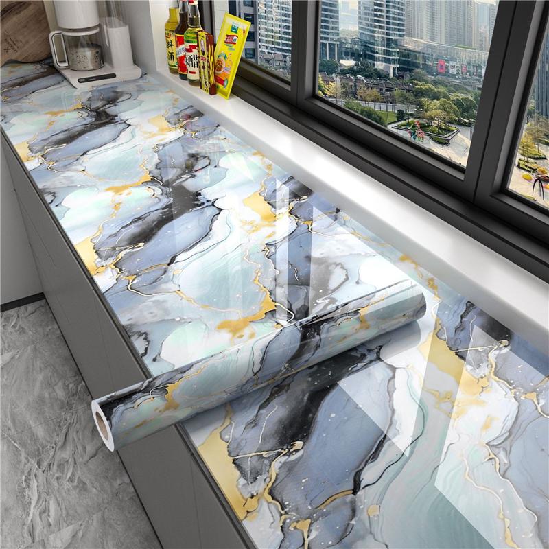 Marmor Selbstklebende Tapete Aluminiumfolie Wandaufkleber Wasserdichte Kontaktpapier Für Küche Dekorfolie Heimdeko