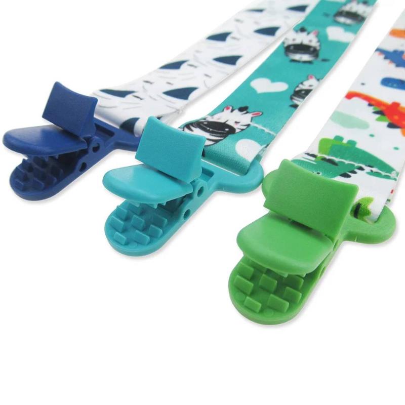 Pacifier Holder Clip Baby 3 Pack Cartoon Print Safe Secure Strap for Crawling Playtime and Walks Outdoor
