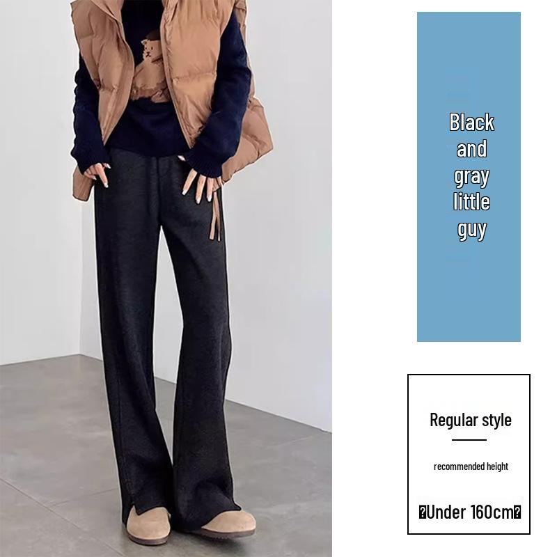 2025 Winter Women's Merino Wool Wide-Leg Velvet Pants - Petite, Thickened, Slim-Fit, Straight-Leg Design