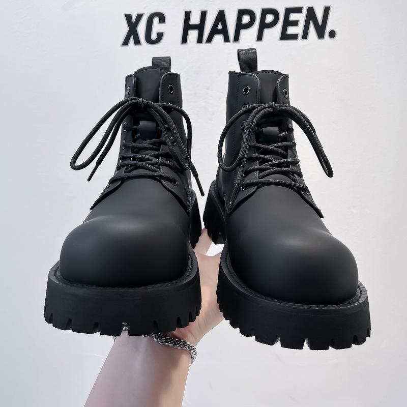 Martin Boots Men's 2024 New Black High-top Leather Shoes Heightening Medium-help Tooling Short Boots Tide 8231-A