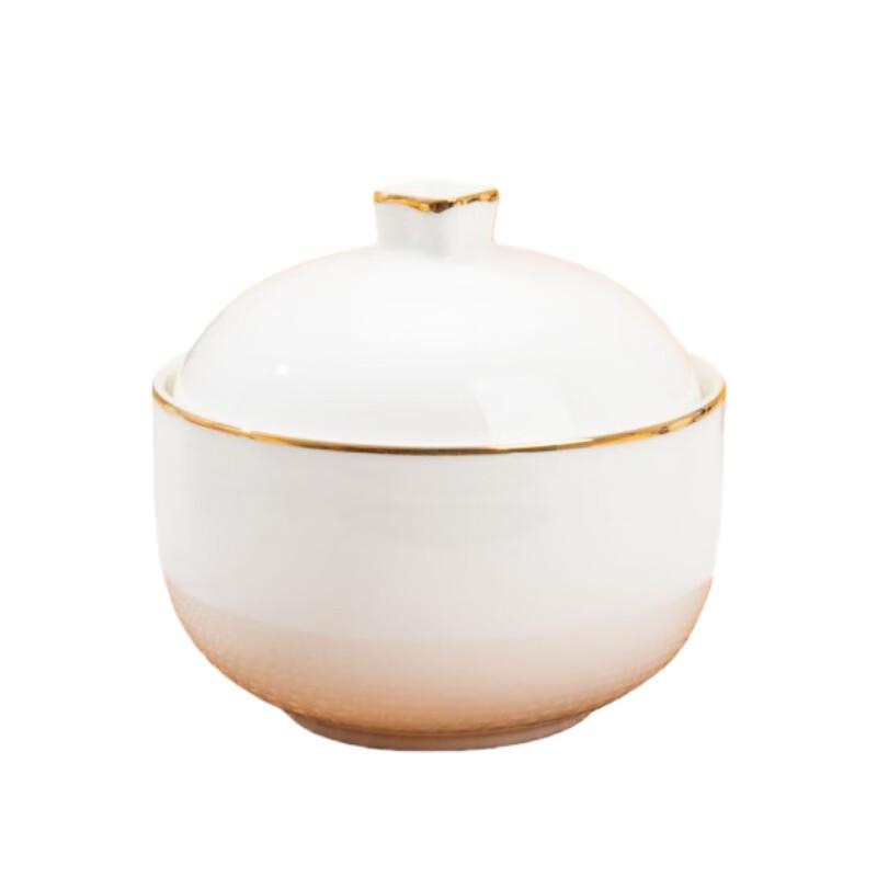 Ceramic Gold-Rimmed Stew Pot with Lid