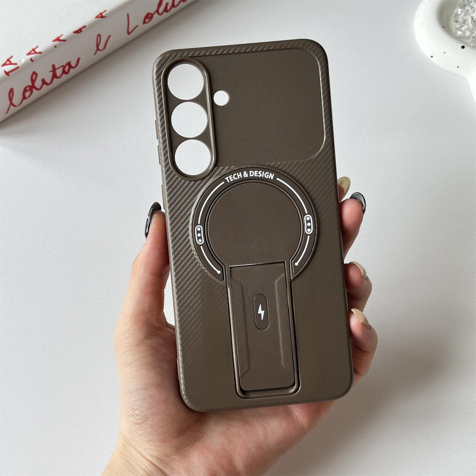 

For Samsung Galaxy S25/S24 Case with Kickstand Carbon Fiber Texture PC + TPU Phone Cover E