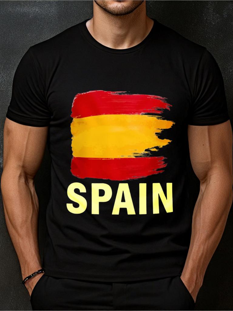 Spain Flag Spanish National Day Apparel T-Shirt 100% Cotton O-Neck Short Sleeve Summer Casual M