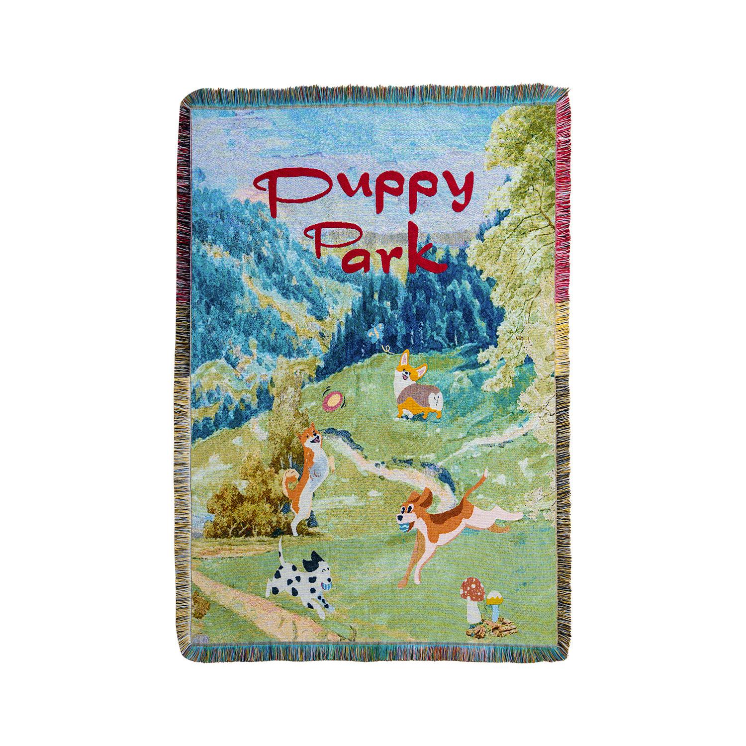 

Puppy Park Cotton Throw Blanket Pastoral Outdoor Camping Picnic Mat Cute Dog Jacquard Decorative Tapestry Sofa Blankets for Beds 100x150cm