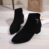 Autumn and winter new Martin boots medium thick heel short boots zipper matte surface short boots pointed single boots