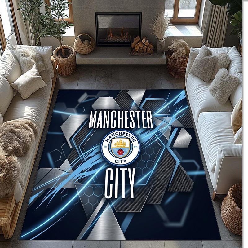 Manchester City Geprint Flanellen Vloerkleed Niet-Glijdend Zacht Polyester Vloerkleed Binnen Decoratie Mat voor Slaapkamer Woonkamer Bank