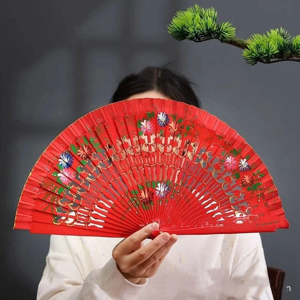 Hand Crafted Hand-painted Fan Colorful Spanish Wood Fan Traditional Handheld Fan Home Ornaments