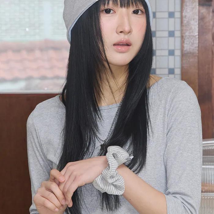Cozy Stripe Scrunchie Light Grey