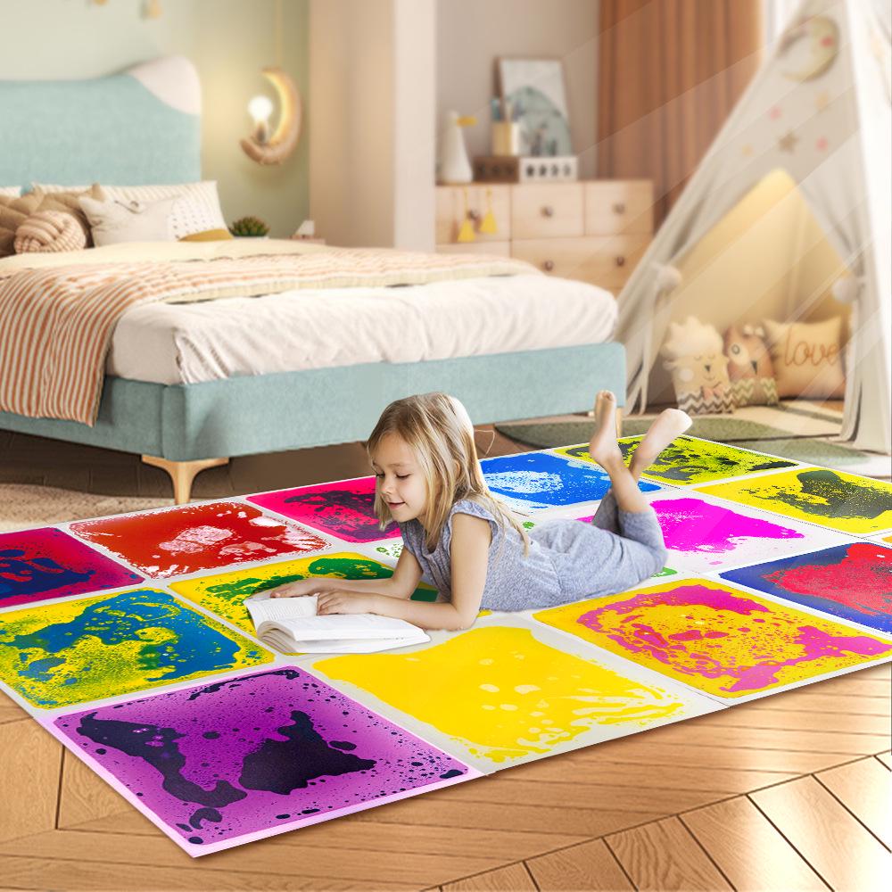 50cm Liquid Color Floor Tiles: Sensory & Puzzle Mat for Kids