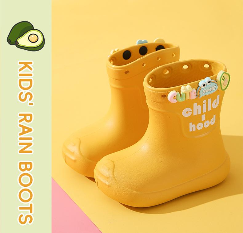 Children's Rain Boots Cute Cartoon Decoration Boys Girls Rain Boots EVA Kids Water Shoes DIY Waterproof Shoes
