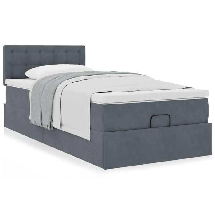 Exclusive House - Ottoman Bed Frame with Dark Grey Mattress 100x200 Cm Velvet