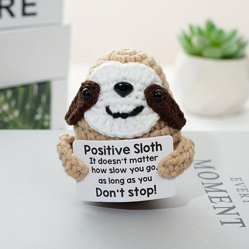 New Positive Energy Goose Hug Pocket Mini Handmade Plush Wool Knitting Doll with Card Funny Christams Gift Home Room Decoration