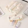 Flower Print Pencil Bag Zippered Pen Case Corduroy Pencil Bag Corduroy Pen Pouches Stationery Bag for Student School