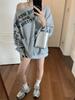 American Retro Diagonal Shoulder Loose T-shirt Women Y2k Letter Printing Design Long Sleeved Tops Autumn Korean Fashion Hight Street Casual Pullover