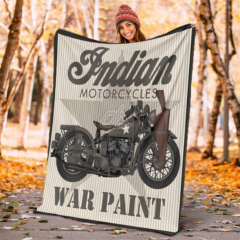 Indian Motorcycle Flannel Blanket Soft All-Season Throw, Design for Camping, Car Travel, Hiking Sofa, Bed, Office Perfect Gift for Parties