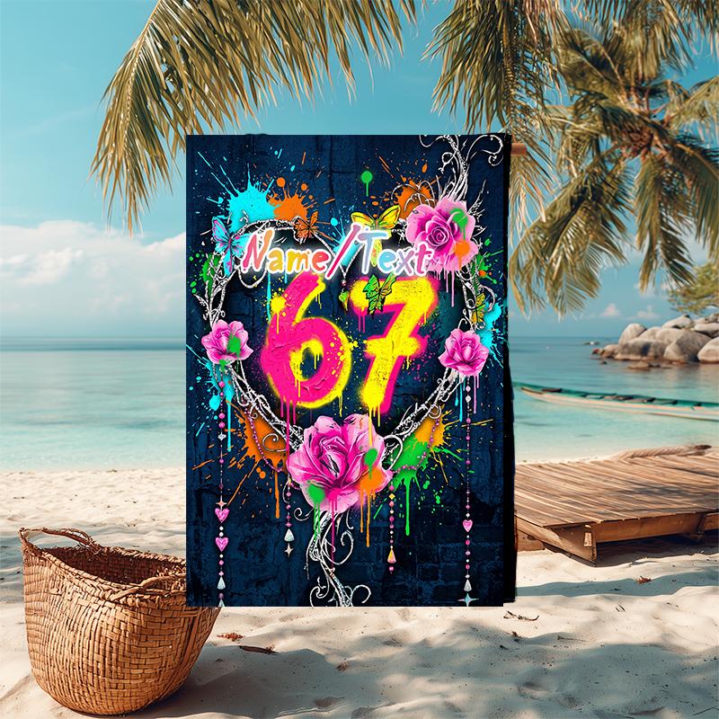 1PC Custom Name Colorful Graffiti Art Beach Towel Highly Absorbent And Sand-Resistant Towel for Swimming, Pool, Yoga, And Travel Lightweight