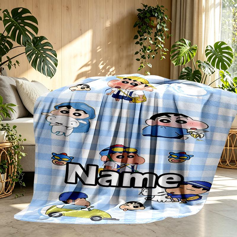 Custom Name Personalized Crayon Shin Print Blanket, Home Decor, Bedroom, Sofa, Camping, Couch, Gifts for Birthday Christmas