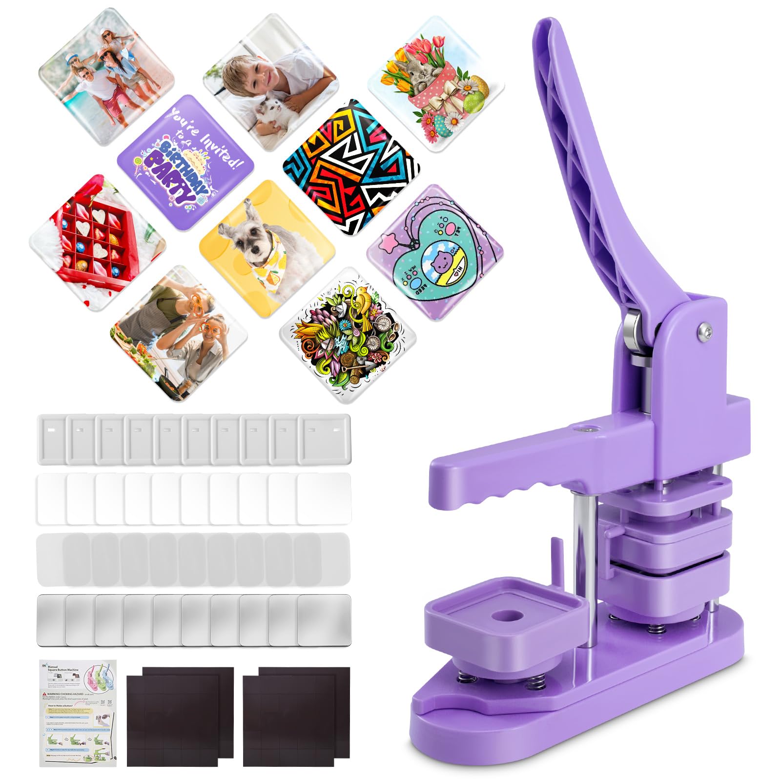 

Квадратный магнитный значок, вращающаяся машина для значков, квадратный значок со 100 магнитными материалами для значков, товары для рукоделия, машина для изготовления значков, поддержка школы фиолетовый