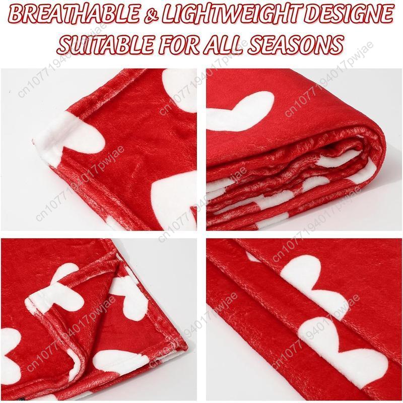 Valentine's Day Fuzzy Blanket Love Heart ThrowBlanket Red Cozy Flannel Blanket for Home Custom Blankets
