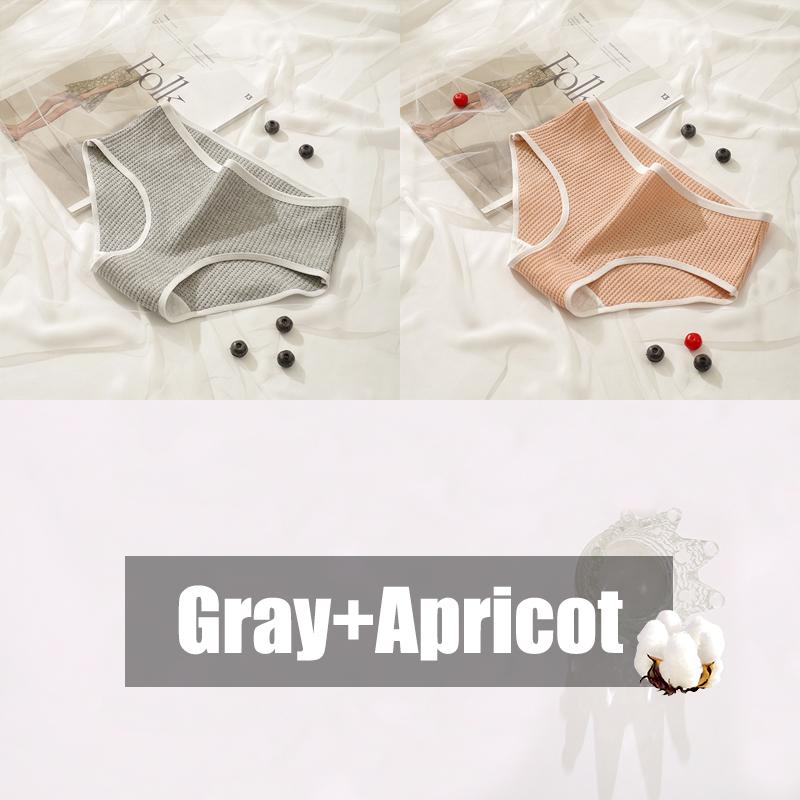 2Pcs/Set Women Cotton Waffle Grid Panties Fashion Solid Low Waist Briefs Female Korean Style Underwear Soft Breathable Lingerie