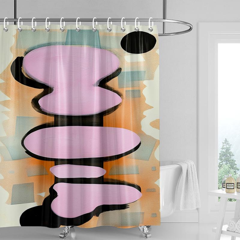 Abstract Handprint Shower Curtain - White with Colorful Geometric Shapes, Waterproof with Grommets, Modern Bathroom Decor
