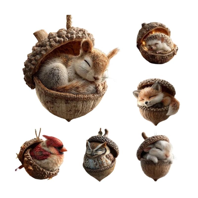 (1 Stück) Weihnachtsdekoration - Acryl-Tierdekor mit roten Beeren, Baumhänger für Hütte, Bauernhaus-Feiertagsdekorationen