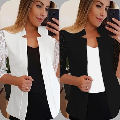 Moda Autunno Inverno Donna Piccolo Abito Su Misura Colletto Pizzo Manica Taglie Forti Casual Tinta Unita Giacca Abito Top