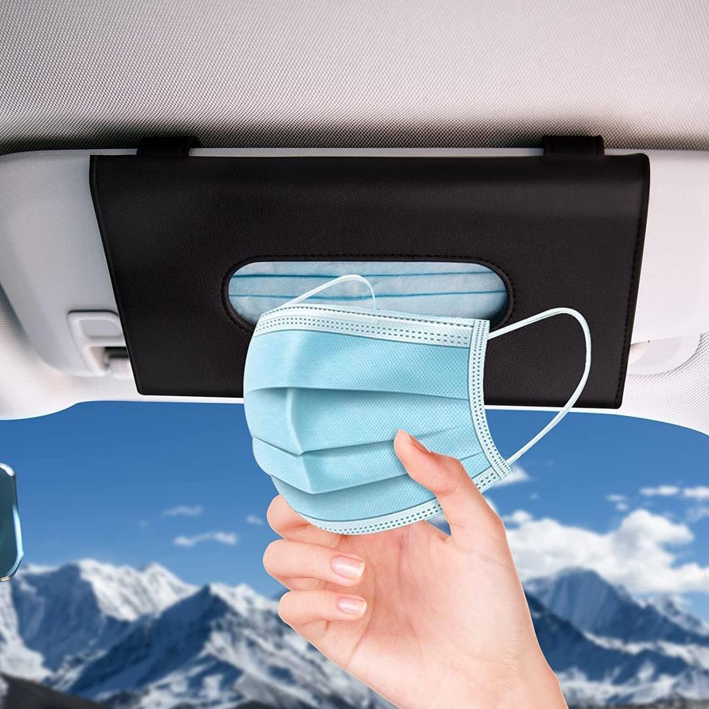 Car Tissue Case Tissue Cover Tissue Box Sun Visor Mounting Tissue Holder PU Leather Hanging Car Accessories (Pink)