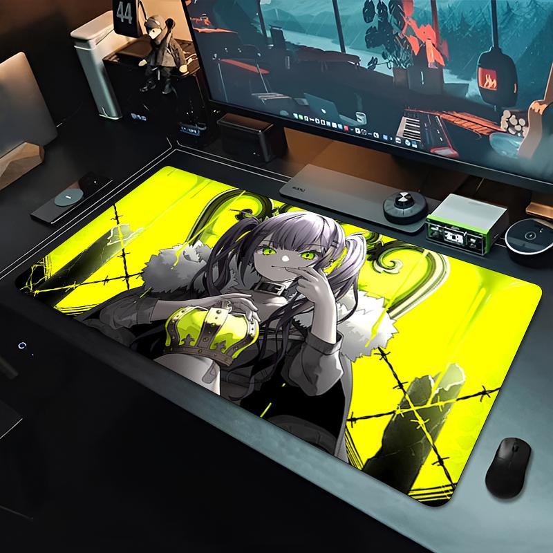 Large Gaming Mouse PadAntislip Rubber Base Stitched Edges Purple Hair Demon Anime Girl Art Print Extended Office Gamer Mat