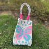 Portable Cartoon Knitted Bucket Bag Handmade Large Capacity Wrist Bag Woven Ring Buckle Handbag for Women Girls
