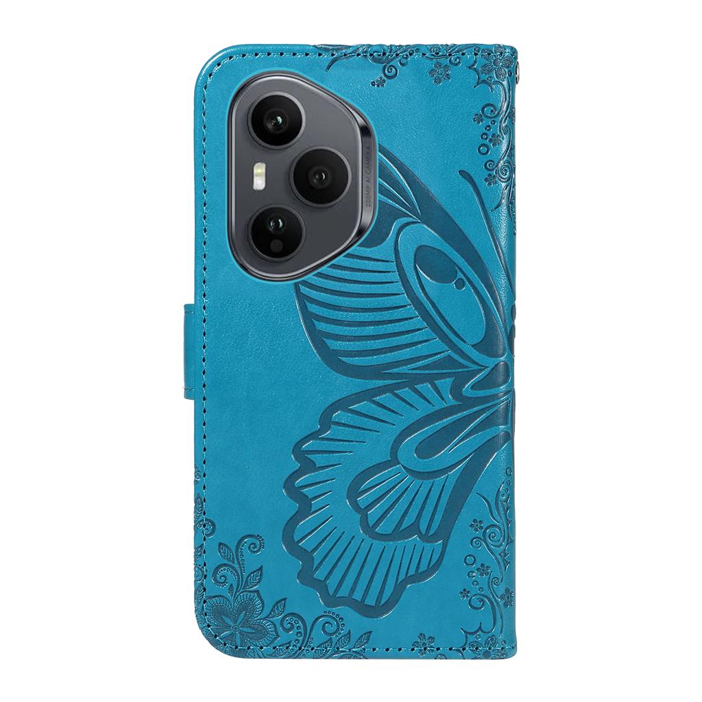 For Honor 400 Pro 5G (Global) Case Butterfly Pattern PU Leather Folio Flip Phone Cover -  Blue