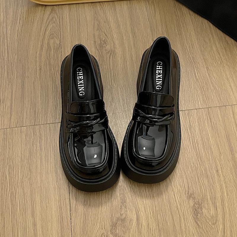 Black small leather shoes women's 2025 new summer British style thick heel high heel retro platform loafer single shoes jk shoes