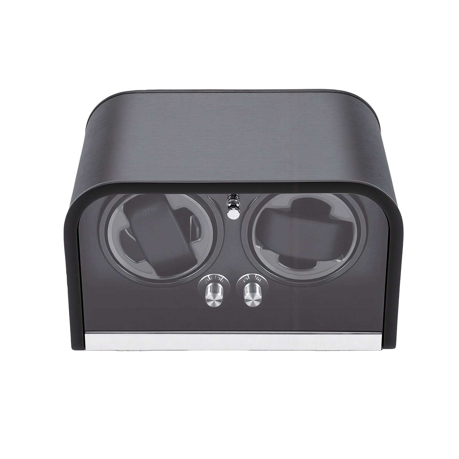 Remontoir de Montre 2 Emplacements Rotation Automatique Boîte pour Montres Mécaniques avec Lumière LED Fonctionnement Silencieux Double Alimentation Table gray