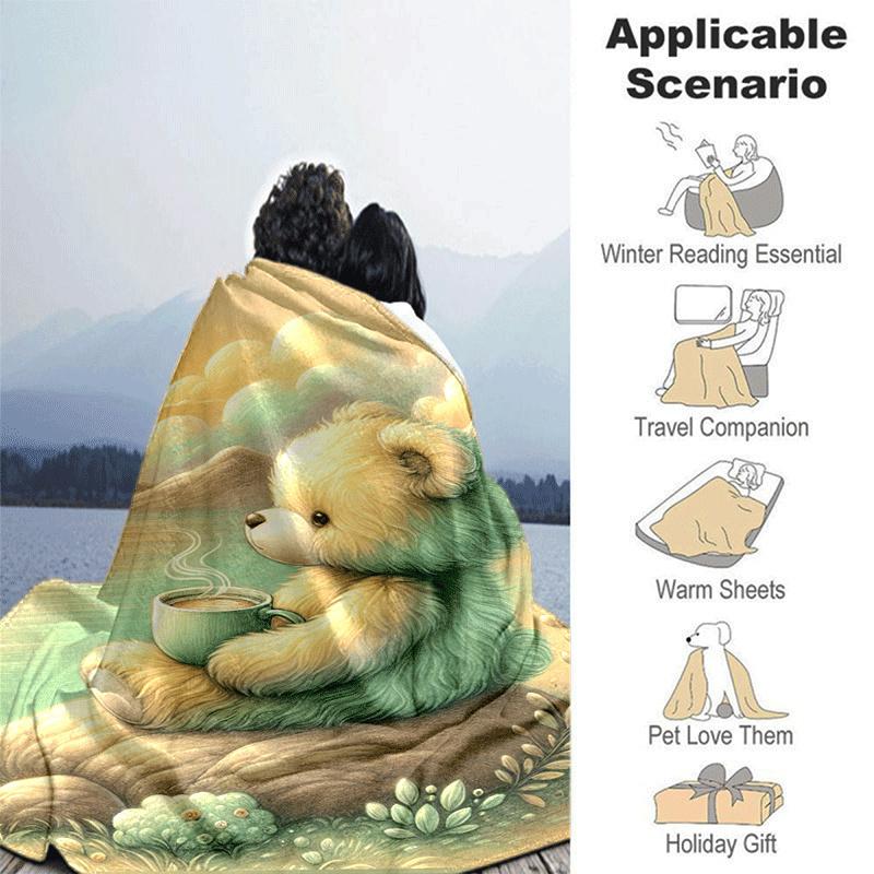 1pc Bear Printing Lightweight Flannel Blanket, Comfortable and Warm Blanket, for Camping Sofa Bed and Couch Office, Gift