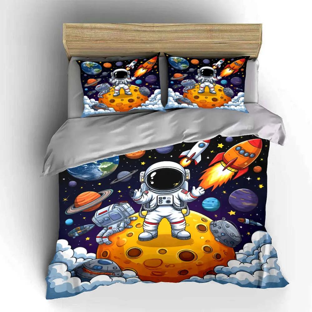 Space-Themed Astronaut Decor Set Soft Comfortable Duvet Cover Bedding Set Included 1*Duvet Cover & 2*Pillowcases Gift