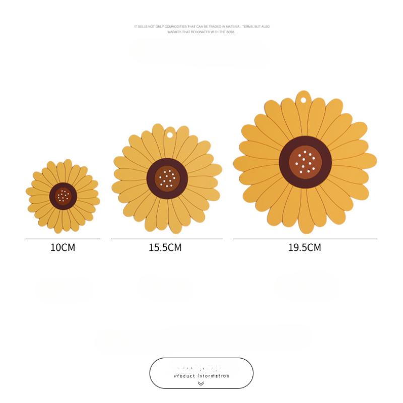 2pcs Silicone Trivet Mat Cute Sunflower Anti Scalding Mat, Heat Insulation Pat for Dishes, Soft Silicone Meal Mat Table Anti Slip Coaster