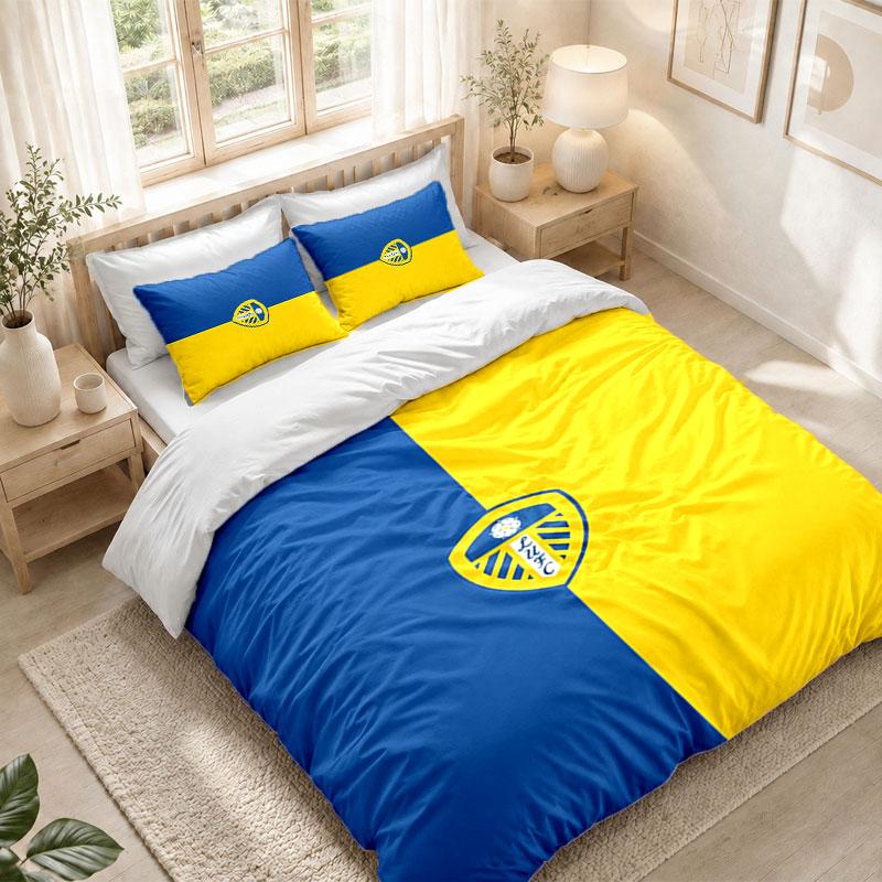 Bedding Set 1 Duvet Cover 2 Pillowcases Leeds United Football Print Bedroom Home Decoration